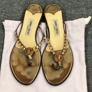 Jimmy Choo Metallic Sandals with Beaded Accents